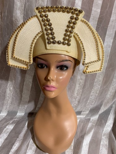 Vintage Made in Taiwan Polypropylene Fancy Tea Derby Church Hat IvoryTulle