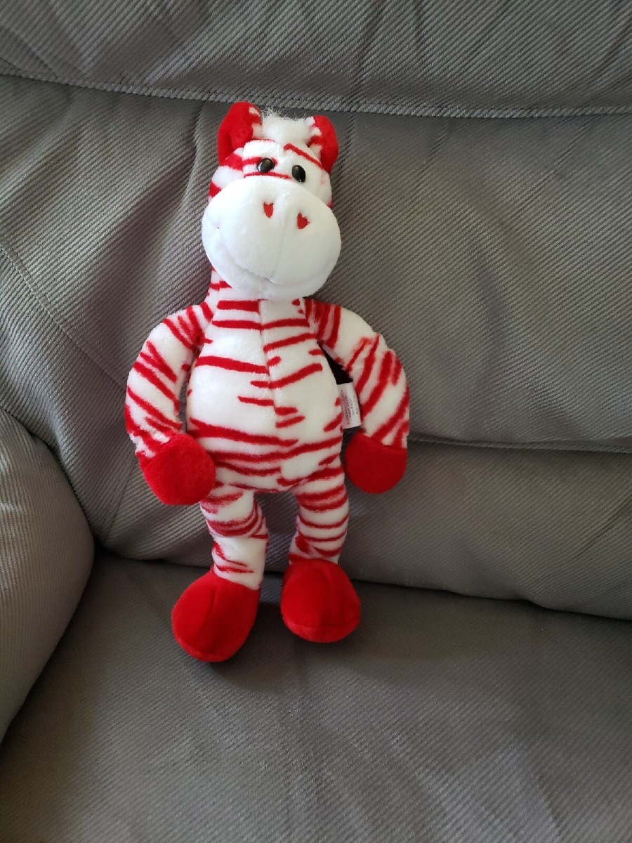 2006 Burton Red White Stripe Zebra Plush with Heart on Feet 15