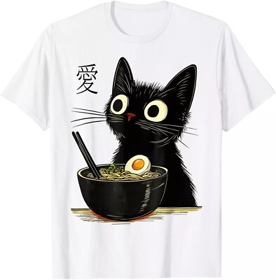 Funny Cat Ramen Graphic Tee Japanese Kawaii Anime Cat T-Shirt | eBay