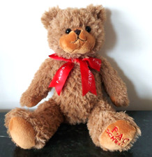 FAO SCHWARZ Stuffed Animal Beige Tan Brown Teddy Bear 10" Red Bow Plush Toy
