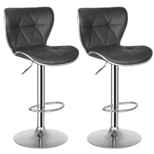 2 Pcs Shell Back Bar Stool Metal PU 37-45.5" Height Adjustable Chairs, Black
