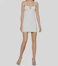 $88 BCBGeneration Women White Ruffle Sleeveless Mini Sheath Bodycon Dress Size 8