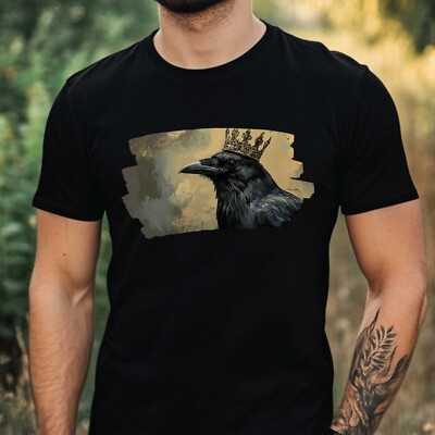 Mens Crow Crown Print Cotton T-Shirt Size XS to 5XL