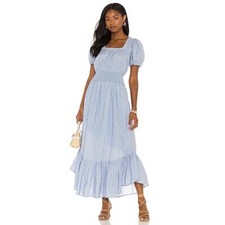 Love Shack Fancy Begonia Dress Puff Sleeve Floral in Royal Blue Size XS NWOT