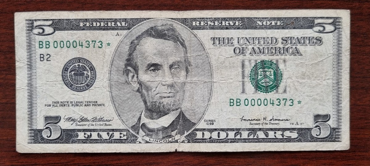 洋書　THE FIVE PERCENTERS【5%】 1988 A $5 Five Dollar Bill Federal Reserve Note J 23809338 B