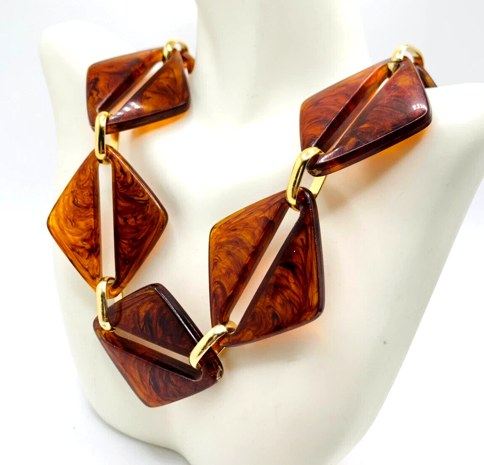 De colección Yves Saint Laurent YSL? Cinturón collar grueso Lucite imitación carey años 70 Foto 3 de 4