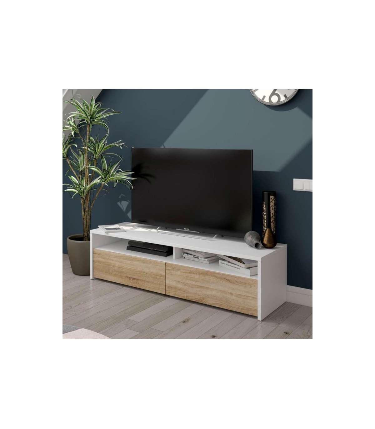 FRS, Mueble TV modelo Marisa en roble canadian y blanco Artik. 130 cm (Ancho) x