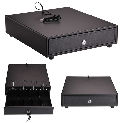 Heavy Duty POS Cash Drawer Register 4 Bills 5 Coins Removable Cash Tray