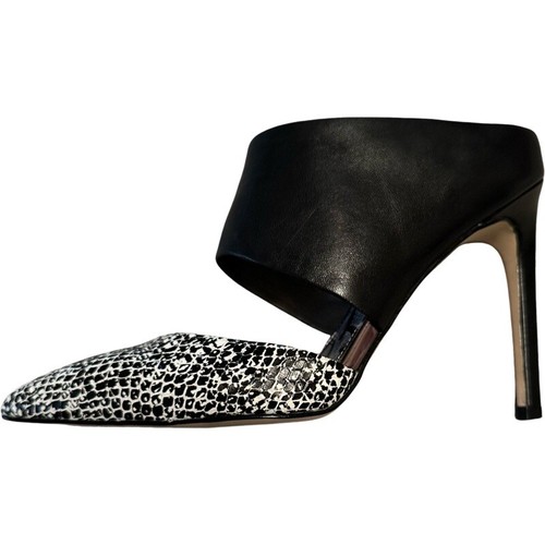Sam Edelman Monroe Black Cream Leather Pointed Toe Stiletto Heel Mules Shoes