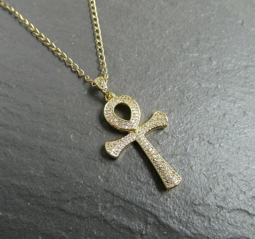 Gold CZ Paved Egyptian Ankh Cross 