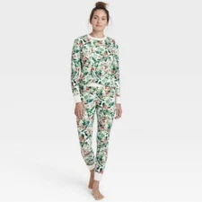 Stars Above Women  Sz XXL Green Floral Thermal Long Sleeve Shirt & Pants Pajamas