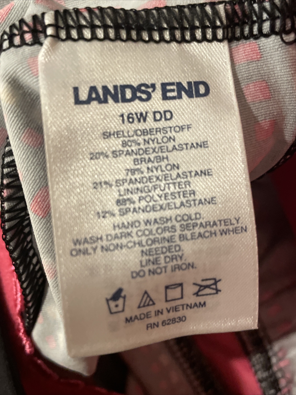 Lands' End Keyhole Tankini Black Pink Multi 517490 Size 16W DDCup High