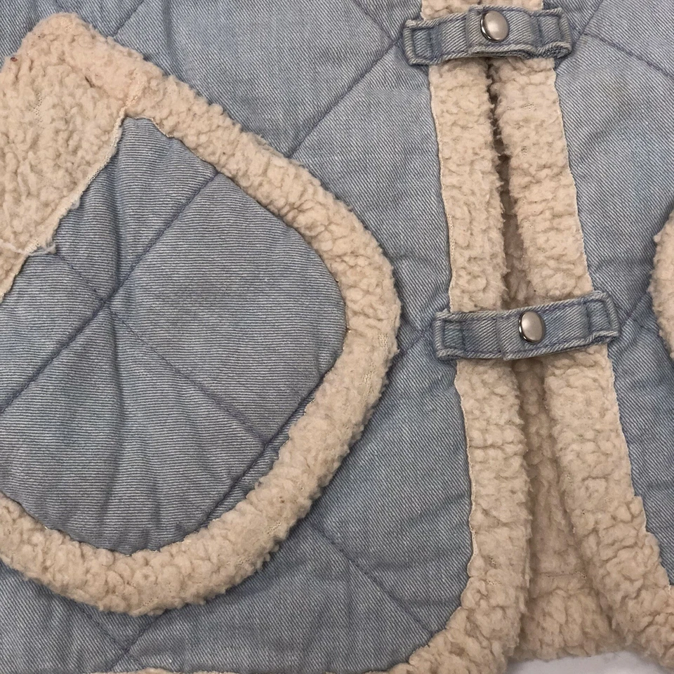 Vtg 70's Men CHAMBRAY Denim QUILTED Sherpa Fleece Lined HIPPIE Trucker Vest XL - Image 2 of 4