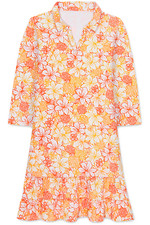 Women's Dress - Orange Printed Dress - Cotton - Midi Dress - Small