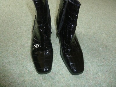 GABOR MOCK CROC BLACK LEATHER ANKLE BOOTS SIZE UK