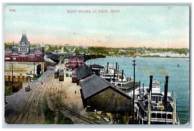 c1910's Boat Dock Steamer Passenger Ferry St. Paul Minnesota MN Antique Postcard