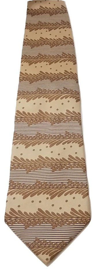 Steven Land Juego Largo Seda Marrón Tostado Floral Lunares Hombres Corbata Bolsillo y Cuadrado Foto 2 de 4