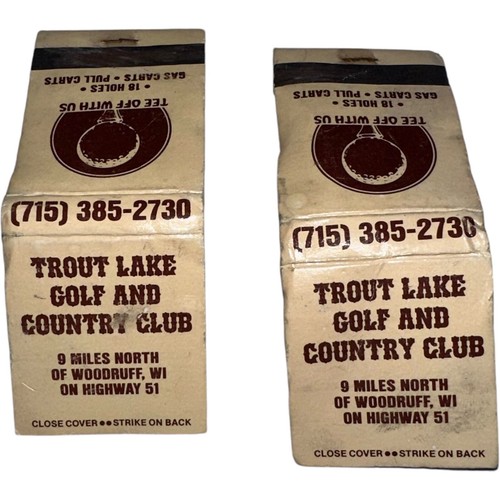 Trout Lake Golf Club Matchbooks Woodruff WI Northwoods Resort Memorabilia x 2