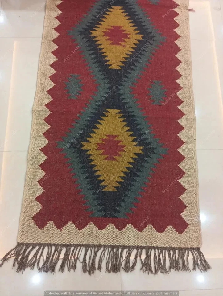 Natural Handwoven Wool Jute Rug Vintage Kilim Rug Traditional kilim Runner Stair - Image 4 of 4