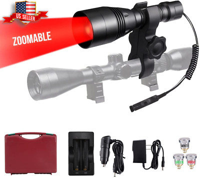 A8Plus Long Range Zoomable Hunting Flashlight Kit Green Red White Infrared LEDs