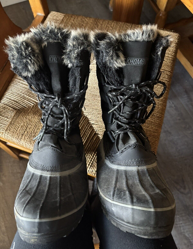 Khombu Women's Black Boots Size 10 Winter Snow Suede Leather Fleece Lined Faux