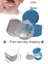 2 Pack Colors Denture Bath Case Cup Box Holder Storage Soak Container  Strainer