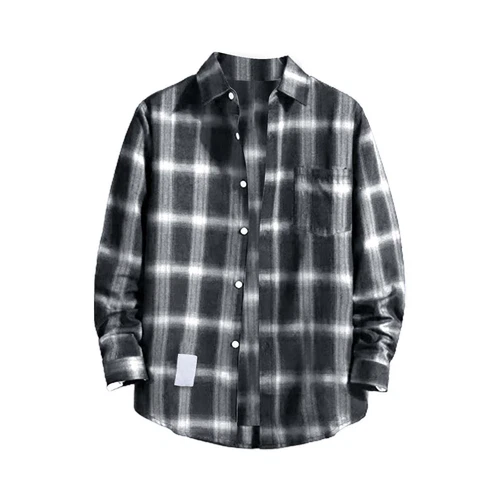 Herren Karo Tartan Revers T-Shirt Langarm Knöpfe Freizeit Slim Fit Tops Bluse - Bild 3 von 32
