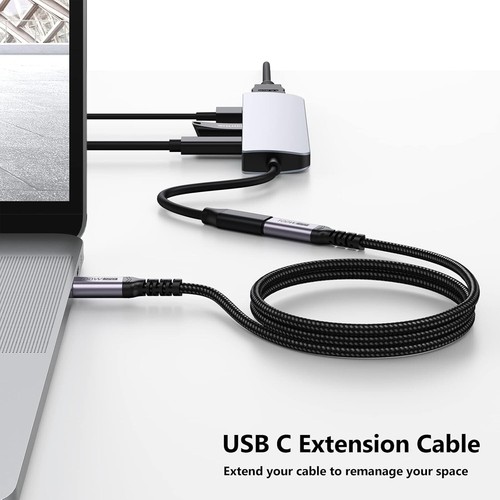 USB-C Type C Extension Cable 3/6 FT/10Gbps Male-Female 100W 5A Fast Charging PD - Picture 3 of 15