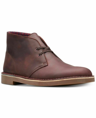 Clarks Men's Bushacre 2 Aubergine Leather Chukka Boot Burgundy