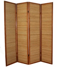 Biombo de madera y bambu marron - 4 paneles