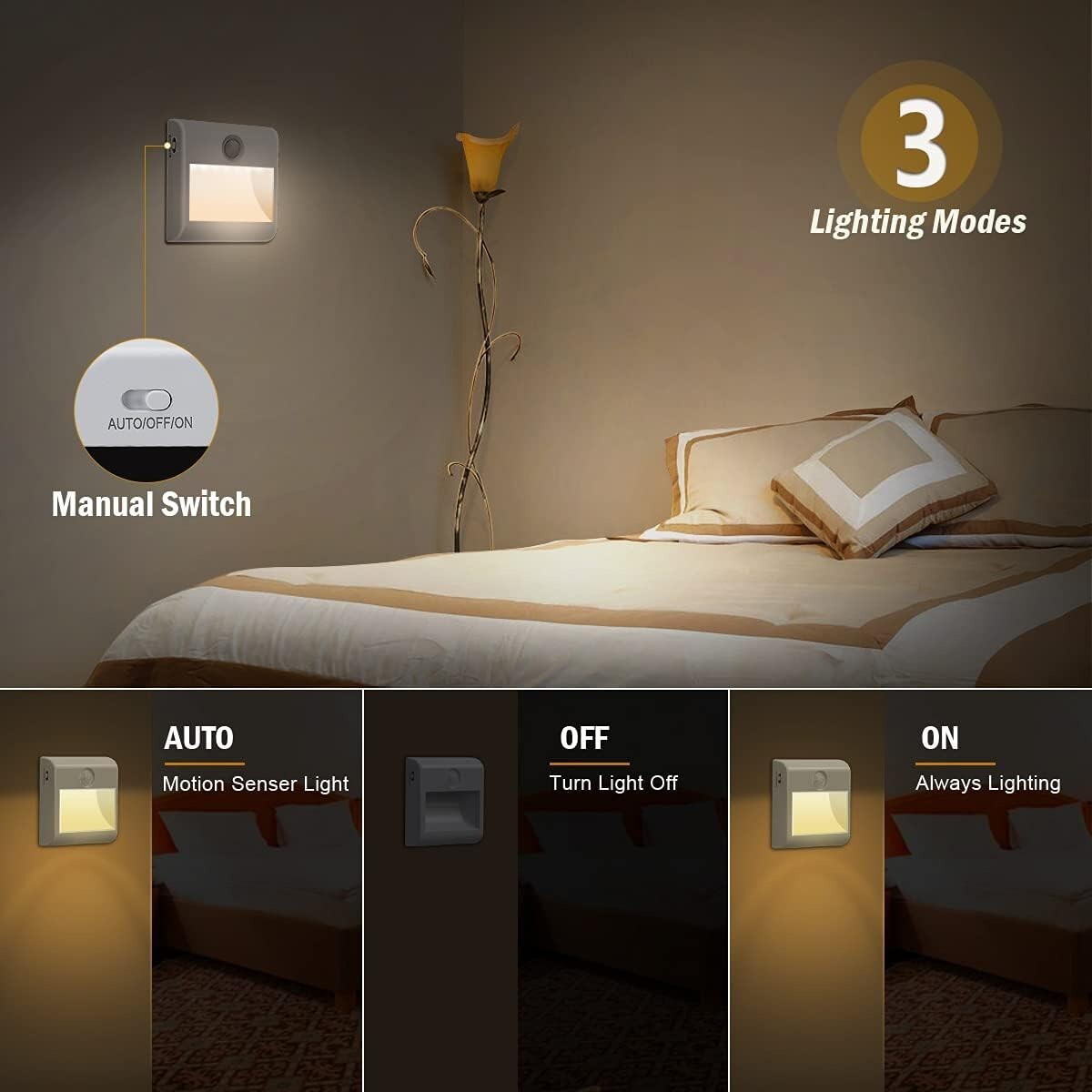 Set 2 Luci Notturne LED con Sensore di Movimento a Batteria Wireless - 4