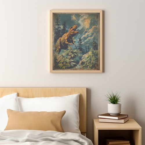 Vintage CANNABIS DINOSAUR 420 Wall Art, Jurassic Marijuana Pothead Dino Decor - Picture 6 of 21