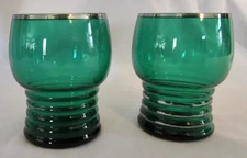 Vtg Set of 2 Shaeffer Imperial Glass Green Juice/Cordial Glasses w/Platinum Rims