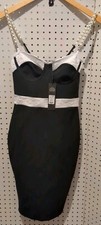 Fashion Nova Black White Bandage Midi Dress XS Faux Pearl Straps 