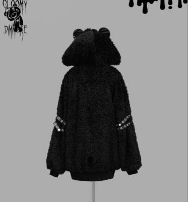 GLOOMY bear x DimMoire Fleece Hoodie Boa Parka black kawaii GLOOMY bear x DimMoire Fleece Hoodie Boa Parka black kawaii