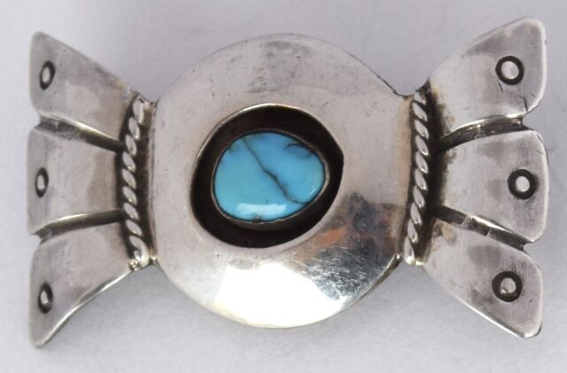 Native sterling shadow box Turquoise pin brooch-Povi Jemu Ray Tafoya SANTA CLARA