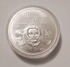 1974 CANADA Elizabeth II Olympics Montreal ZEUS Old BU Silver $10 Coin i107770