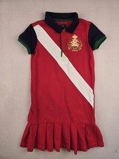 Polo Ralph Lauren Girls Size 6 Red Navy Crest Polo Dress Cotton Pique Preppy
