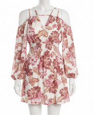 Old Navy Mini Dress XXL Pink Waist-Defined Floral Cold-Shoulder Cutout Smocked