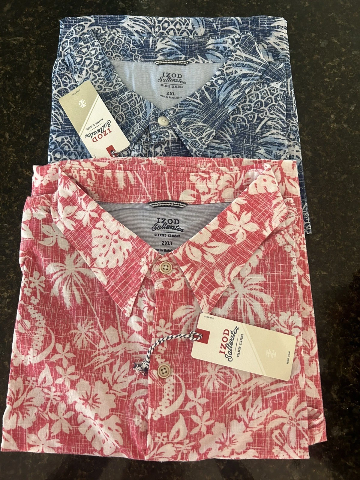 Lot of 2 Izod Saltwater Relaxed Classics Hawaiian mens shirts Big&Tall 2XLT New