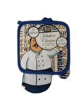 New 2 piece kitchen classic potholder and oven mitt set cotton polyester #C