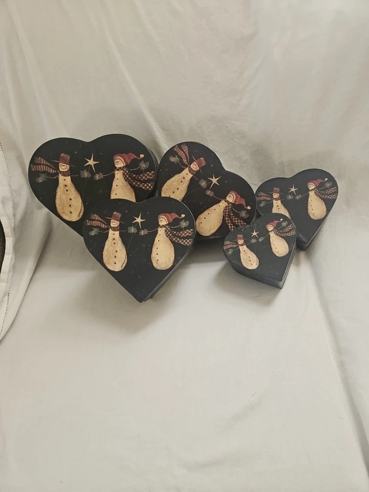 Bob's Boxes Lang Nesting Primitive Snowmen Set Of 5 Heart-shaped - Susan Winget - Image 2 of 4