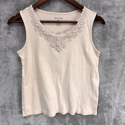 White Stag Womens Lace Trim Boho Camisole Small Beige Romantic Fairy Cotton