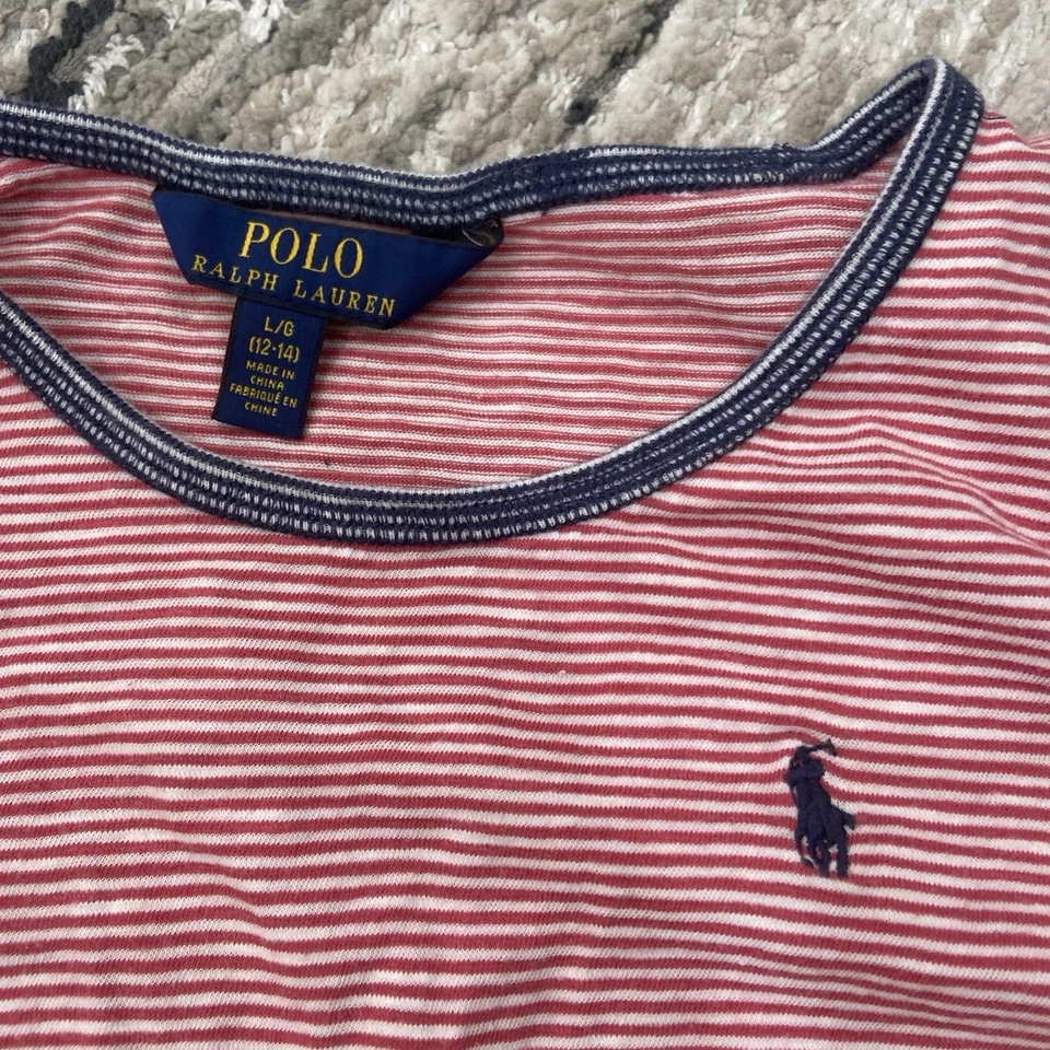 Vestido Polo Ralph Lauren Niñas Talla Grande 12/14 Rojo Blanco Rayas Náutico Preppy Foto 3 de 4