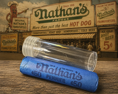 Nathan s Famous Hot Dog Penny Roll Unsearched Wheat Cents 50ct OBW Estate Find 