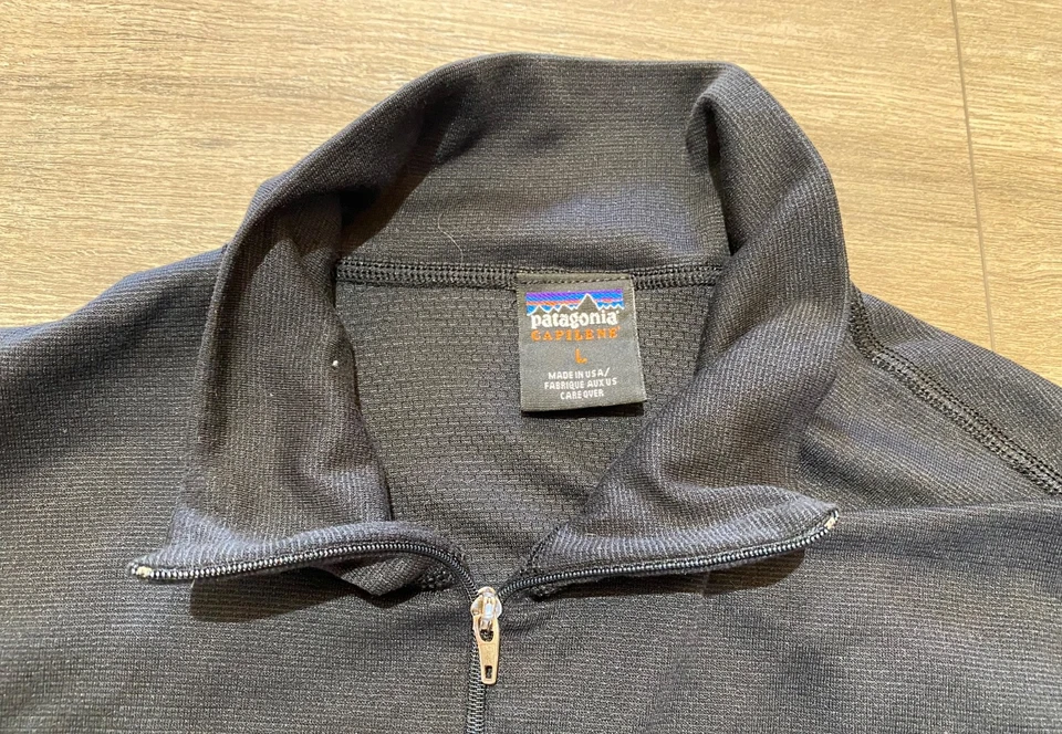 Pullover Patagonia Para Hombres L Performance Capa Base Capilene Negro 1/4 Cremallera HECHO EN EE. UU. Foto 3 de 4