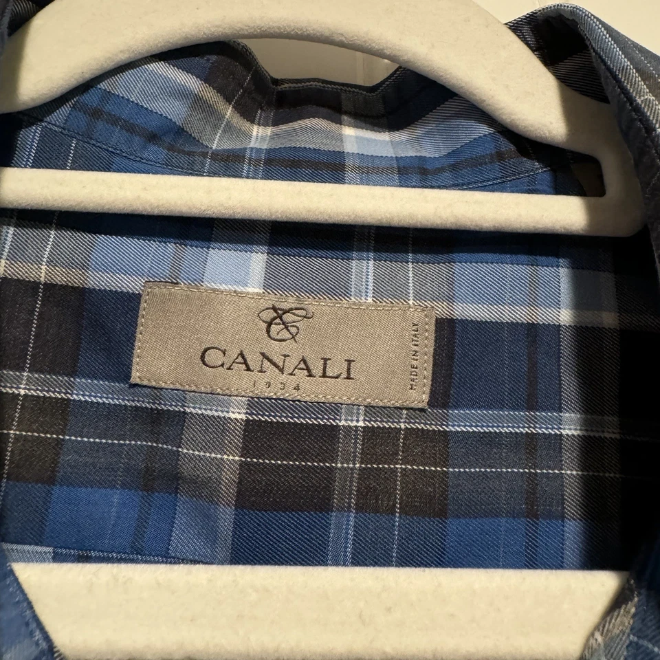 Canali Italia azul a cuadros abotonados para hombre XXL Foto 3 de 4