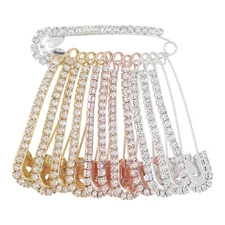 12 PCS Fancy Safety Pins, Rhinestone Gold and Sliver Safety Pins Large, Decor...