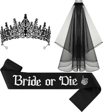3 Pcs Bride or Die Bachelorette Set, Gothic Crown Veil Sash