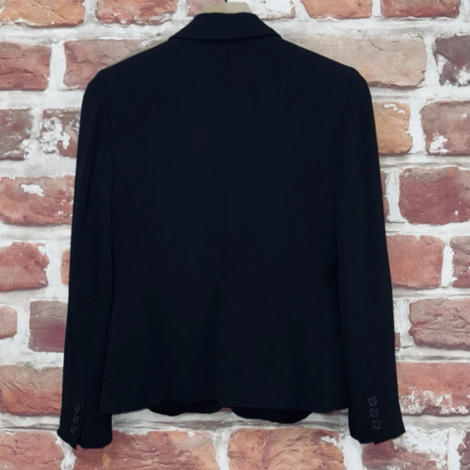 Chaqueta Blazer De Colección Ann Taylor Para Mujer Talla 2 Negra Rayas Trabajo Carrera Abotonada Foto 4 de 4